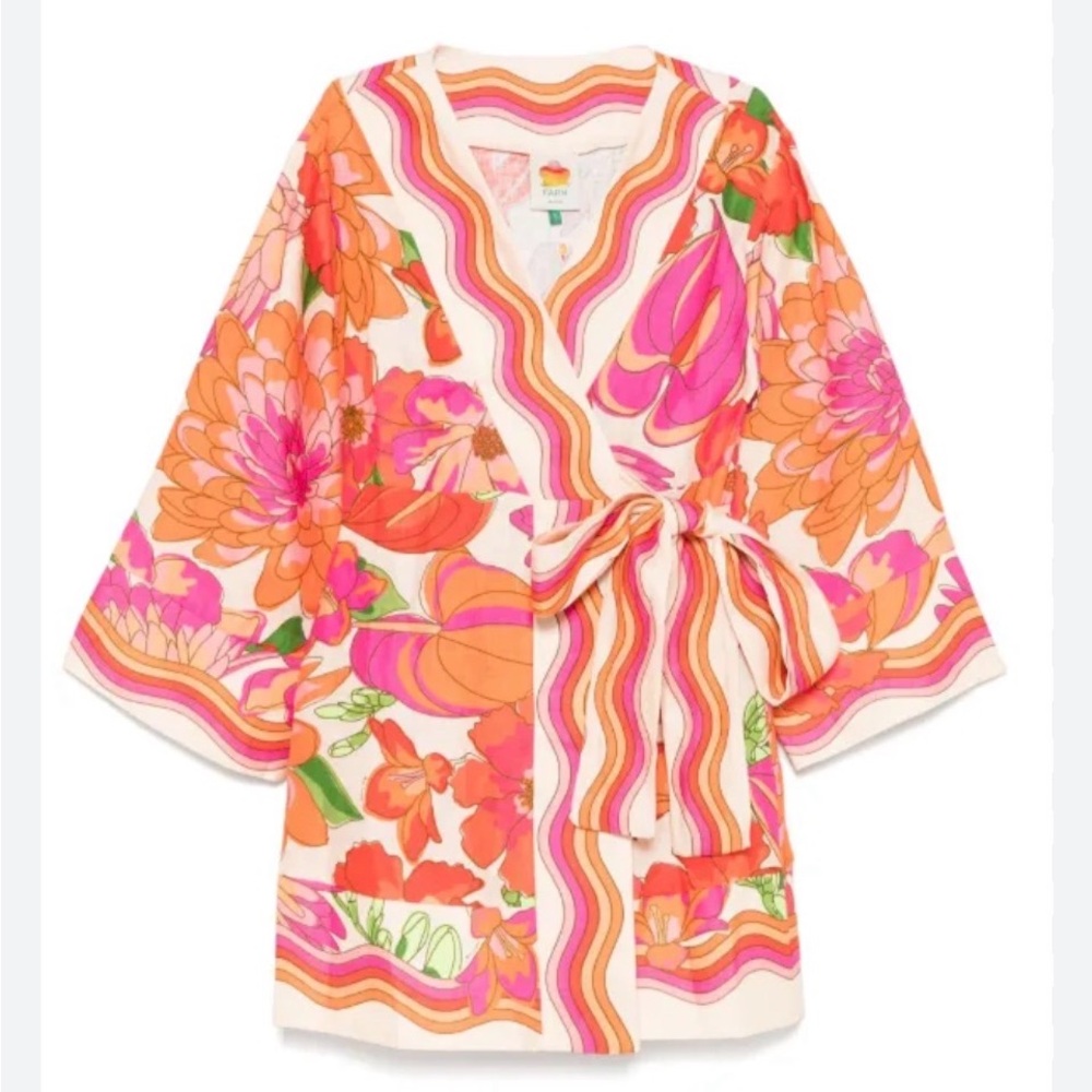 NWT- FARM Rio Colorful Floral Wrap - Linen